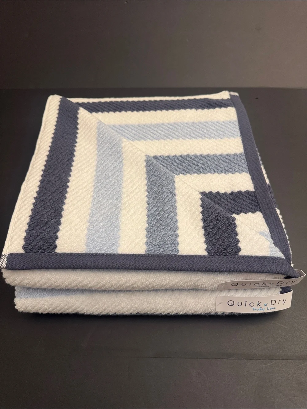 2pc TRULY LOU Quick Dry 100% Cotton Stripe Bath Towel Set - Persian Blue